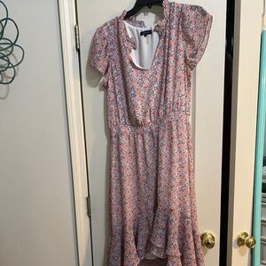 1 STATE Floral Ruffle Hem Midi Dress